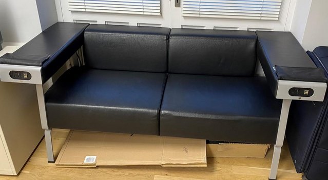 Preview of the first image of Black Leather Sofa - Good Condition - Collection Only.