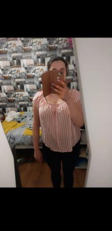Image 1 of Red and white striped short sleeved top Primark size 14
