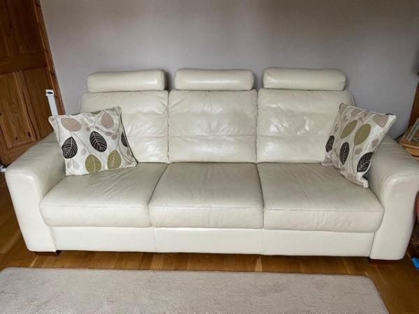 Image 3 of Cream Leather Sofa with headrests
