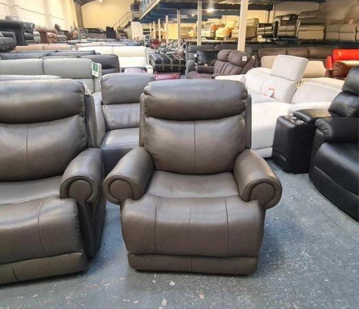 Image 10 of Benton railing grey leather 3 seater sofa and 2 armchairs