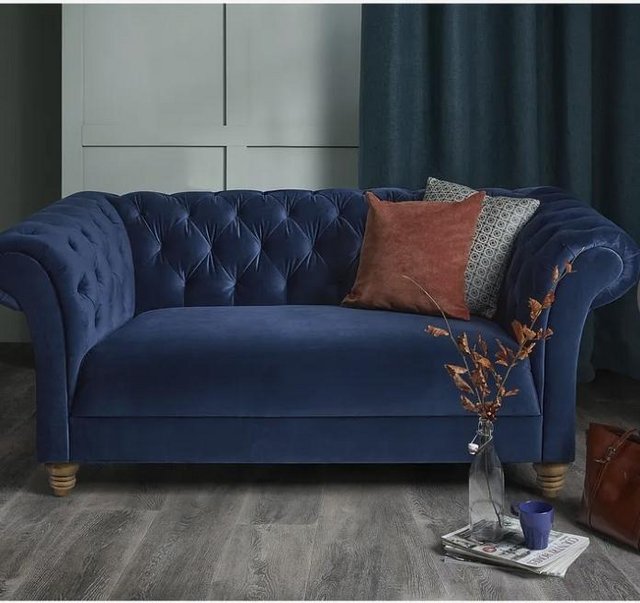 Preview of the first image of **NOW SOLDMontgomery Style Blue Velvet 2 Seater & Love chair.