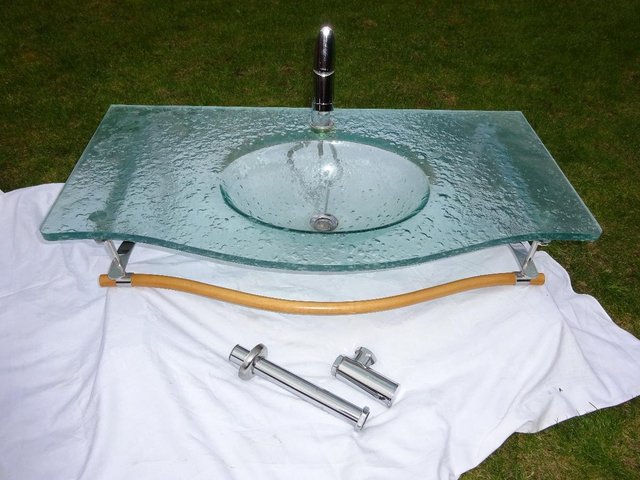 Preview of the first image of Superb designer glass bathroom basin/sink with Bongio tap.