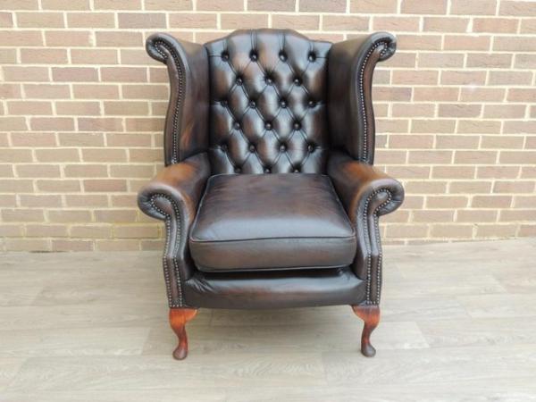 Image 1 of Queen Anne Golden Brown Armchair Chesterfield (UK Delivery)