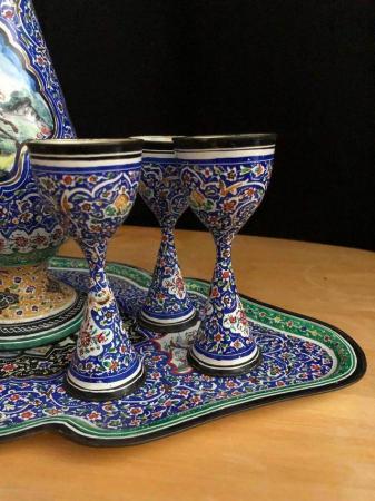 Image 9 of Enamel Barware Set, goblets, vase/pitcher and tray