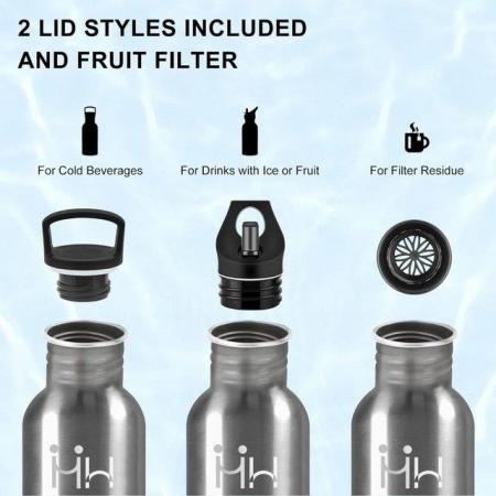 Image 3 of HoneyHolly Metal Water Bottle 750ml Stainless Steel + Straw