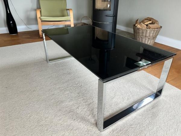 Image 1 of Black glass rectangular coffee table