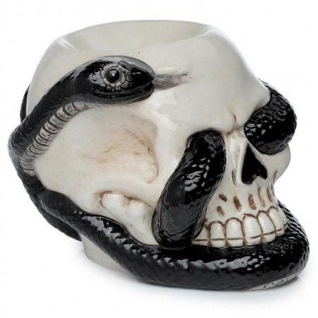 Image 2 of Ceramic Shaped Oil Burner - Coiled Snake and Skull.