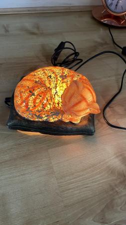 Image 3 of Glass orange tabby cat lamp - excellent condition