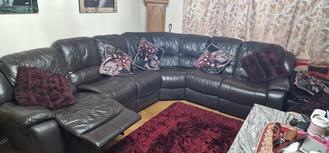 Image 2 of 5 + 3 large corner leather recliner sofa