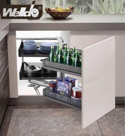 Image 1 of Corner cabinet pull-out shelf storage unit.