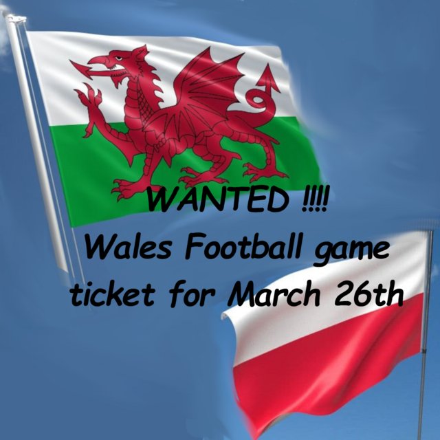 Preview of the first image of WANTED: Wales football ticket 26th March (playoff final, pro.