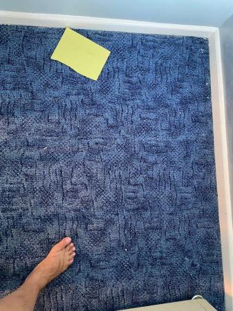 Image 3 of Blue thick pile, patterned bedroom carpet