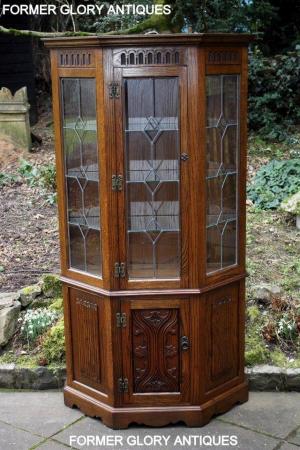 Image 42 of OLD CHARM LIGHT OAK CANTED CHINA DISPLAY CABINET STAND UNIT