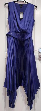 Image 9 of New Look Purple Occasion Satin Pleated Dress UK 12