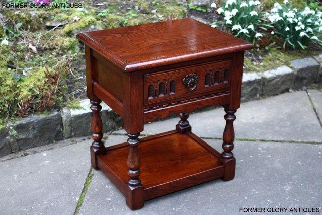 Image 77 of AN OLD CHARM TUDOR BROWN CARVED OAK BEDSIDE PHONE LAMP TABLE
