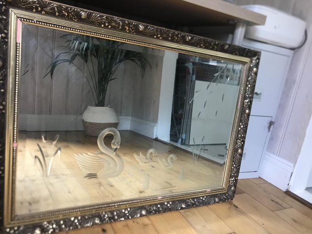 Preview of the first image of Etched mirror with swans.