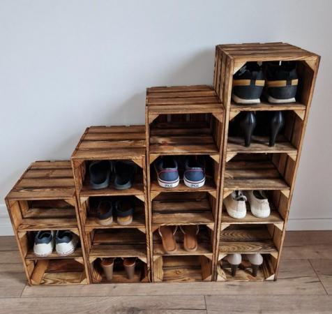 Image 2 of Wooden Shoe Rack, Rustic And Vintage Wooden Crate Tall Shoe