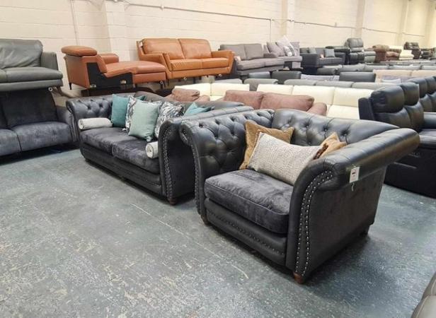 Image 5 of Persia charcoal grey leather/fabric 4 seater sofa and chair