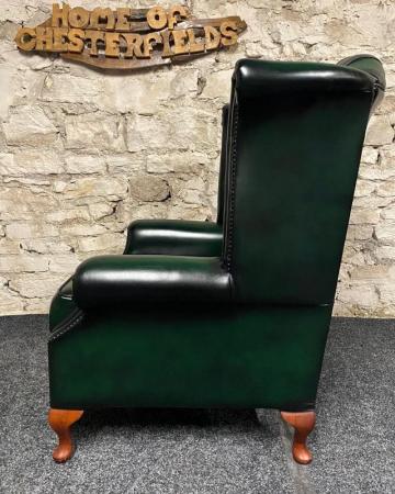 Image 7 of Queen Anne Wingbacked Armchair Green Leather