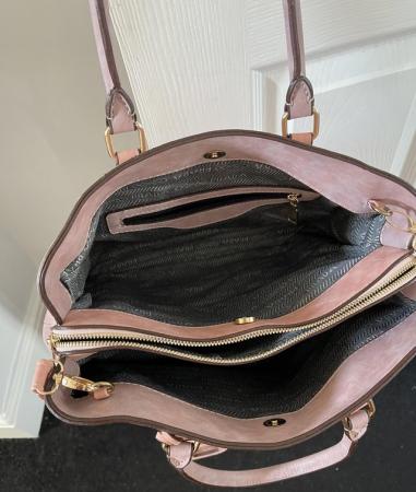 Image 2 of Pink handbag shoulder strap zipped pockets fully lined