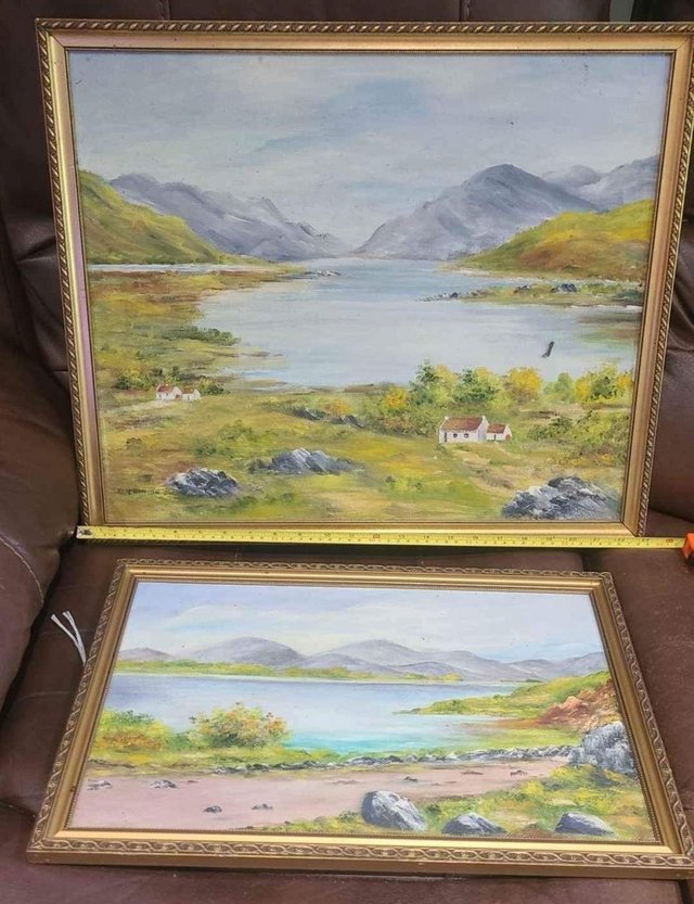 Preview of the first image of 2 framed vintage oil paintings.