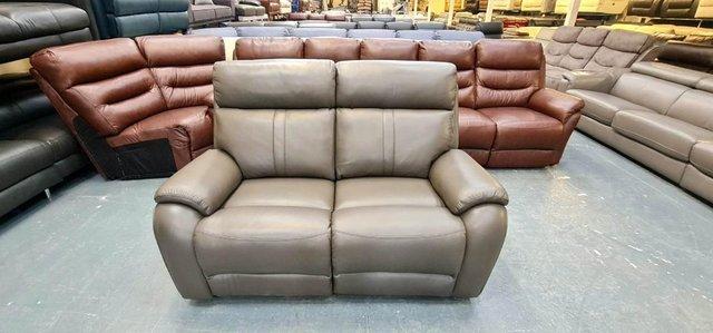 Preview of the first image of La-z-boy Winchester grey leather manual 2 seater sofa.