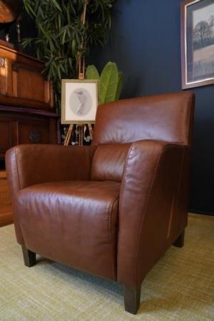 Image 14 of Mid Century Vintage Real Conker Brown Leather Armchair