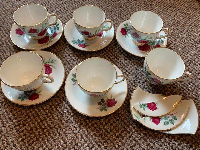 Preview of the first image of Delphine Red Roses Vintage Bone China Tea Set.