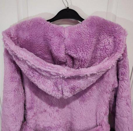 Image 11 of New M&S Lavender Fleece Dressing Gown X-Small Hooded Pockets
