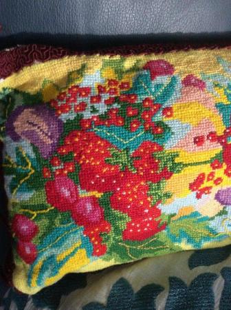 Image 3 of Beautiful embroidered cushion with maroon trim