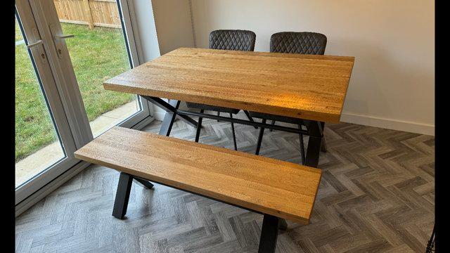 Preview of the first image of Furniture Village Earth Large Dining Table, 2 Dining Chairs.