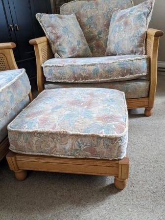 Image 2 of ERCOL - Pair of Ercol Bergere Armchairs & Ercol Footstool