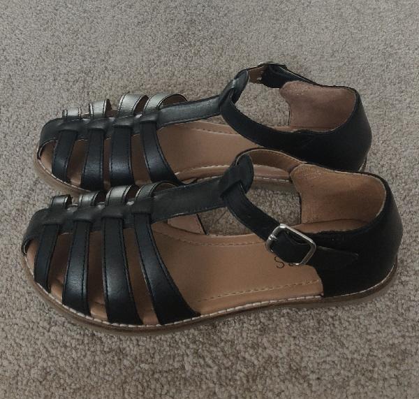Preview of the first image of Lovely Girls Black M&S Leather Sandals - Size UK 2   BX26.