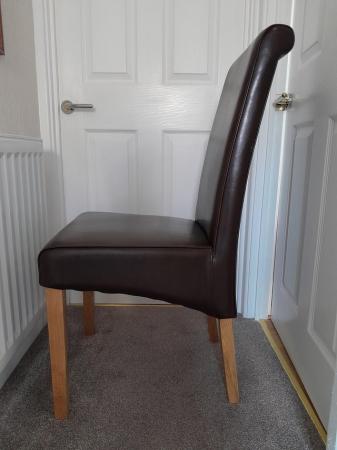 Image 3 of Oakfurnitureland brown leather dining room chairs as new