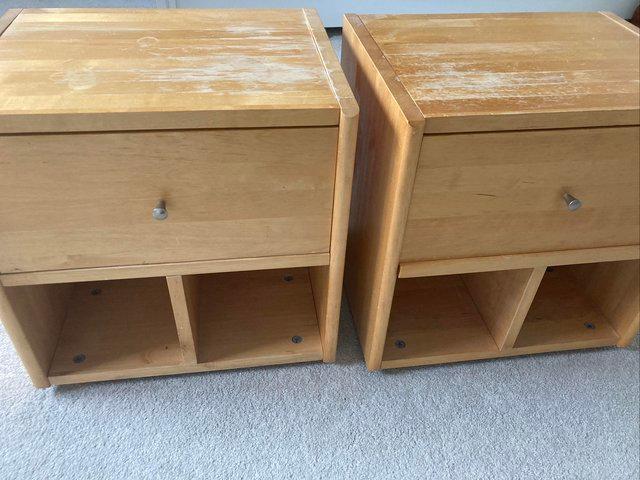 Preview of the first image of Pair of bedside tables with a single drawer each.