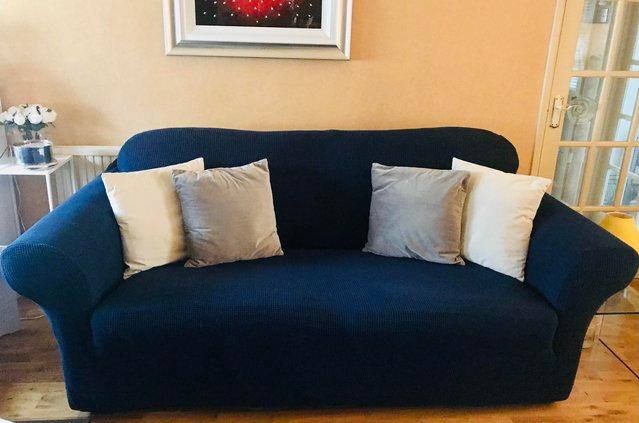 Preview of the first image of Sofa 3 Seater with Navy Blue Stretch Cover.