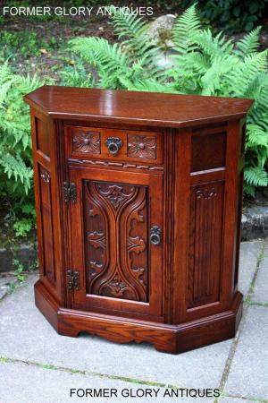 Image 31 of OLD CHARM TUDOR OAK CANTED HALL TABLE CABINET CUPBOARD STAND