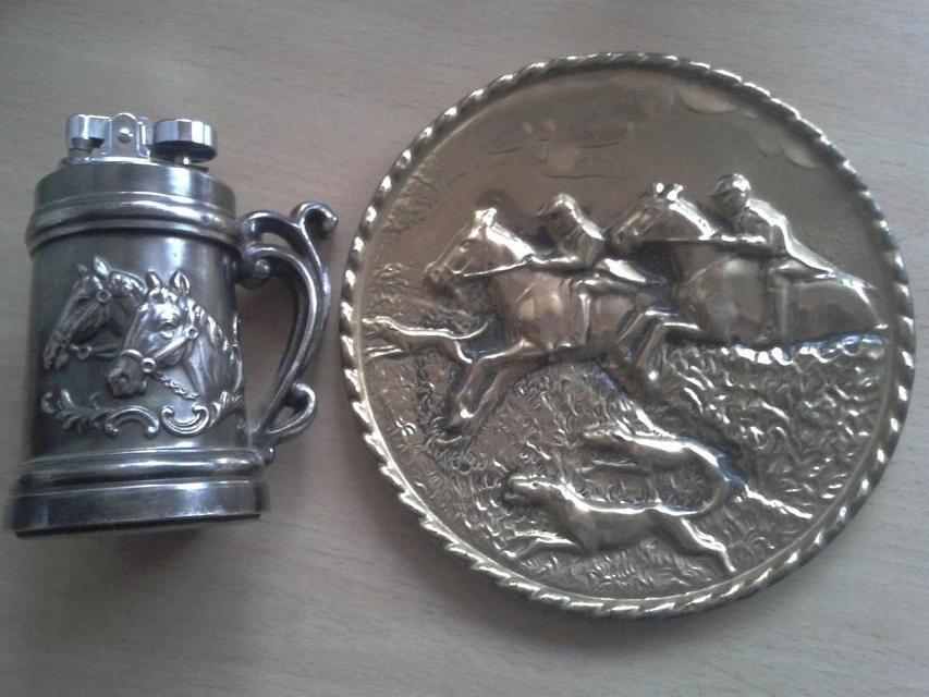 Preview of the first image of Horse hunting, racing lighter and brass plaque.