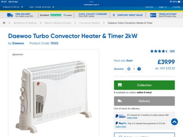 Image 1 of 2kw convector heater with timer