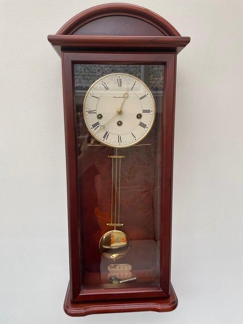 Preview of the first image of Vintage Schmeckenbecher Wall Clock Mahogany Case Brass Fitti.