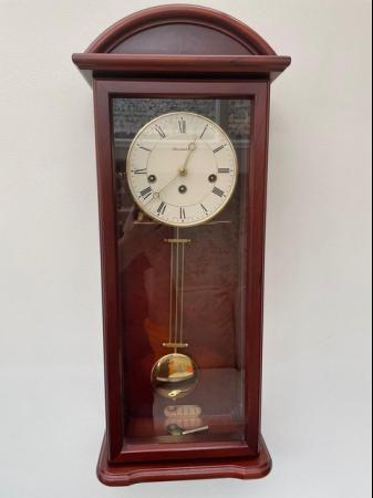 Image 1 of Vintage Schmeckenbecher Wall Clock Mahogany Case Brass Fitti