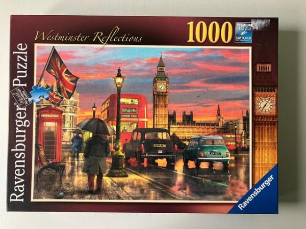 Image 1 of Ravensburger1000 piece jigsaw titled Westminster Reflections