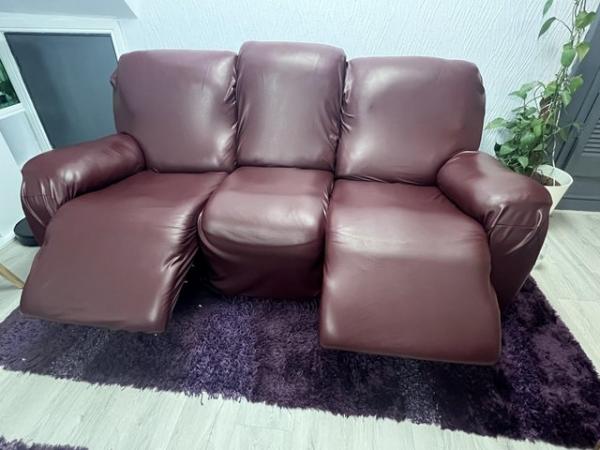Image 2 of 3 seater brown electric recliner for sale