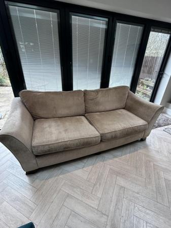 Image 1 of Three seater settee, neutral colour good condition