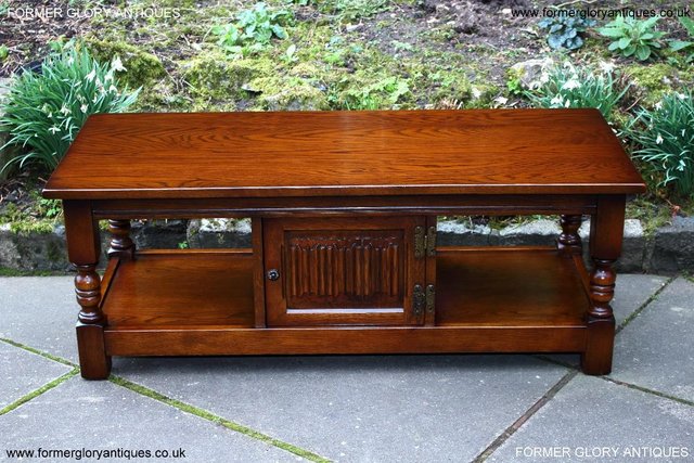 Image 93 of OLD CHARM LIGHT OAK LONG WINE COFFEE TABLE CABINET TV STAND