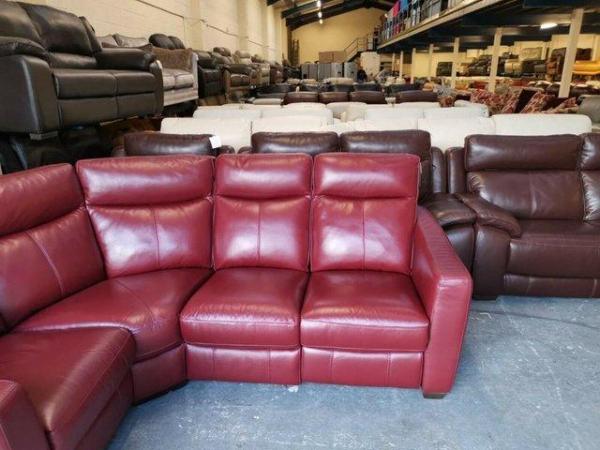 Image 2 of Midi berry red leather electric recliner corner sofa