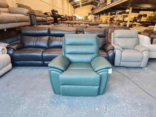 Preview of the first image of Winslow forest green leather electric recliner armchair.
