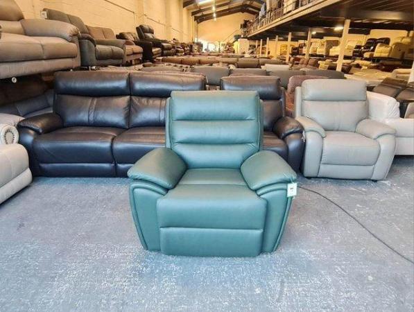 Image 1 of Winslow forest green leather electric recliner armchair