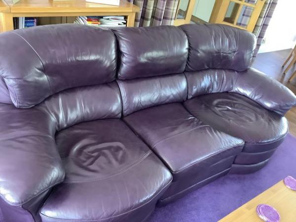 Image 1 of Leather purple sofa with end seat that turns