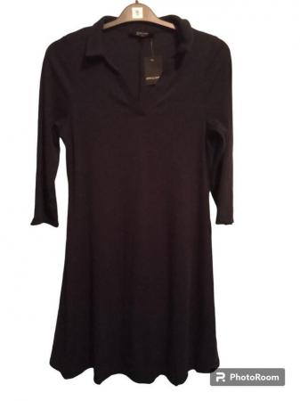 Image 1 of Open Shirt Collar Ribbed A-Line Dress